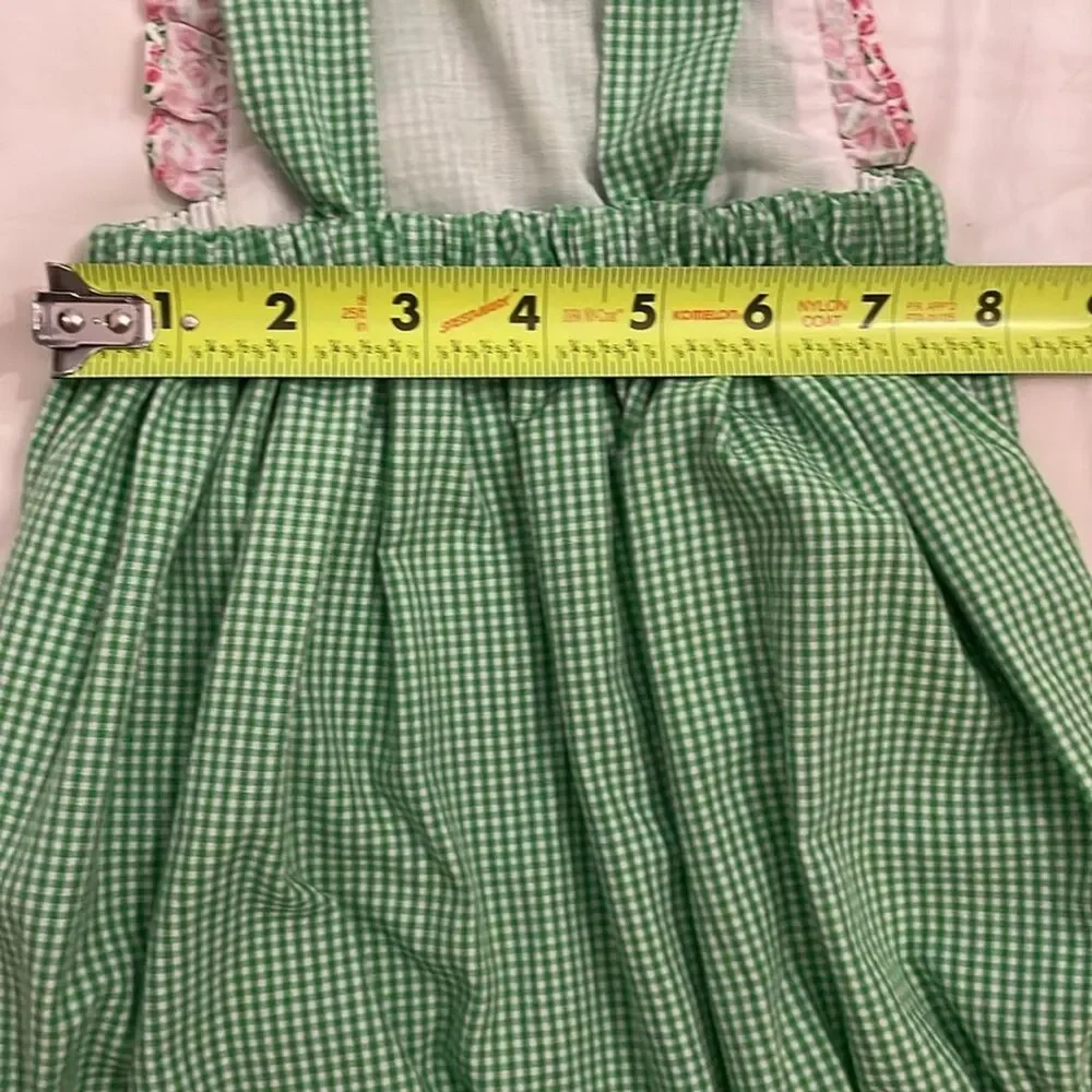 Baby Sen by Remember Nguyen Green Gingham Romper Size 18M Floral Ruffles